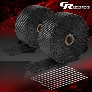 Cabezal de escape negro de 2""X30 pies cubierta de envoltura térmica tubo colector con 10 lazos de acero 2 piezas - Imagen 1 de 5