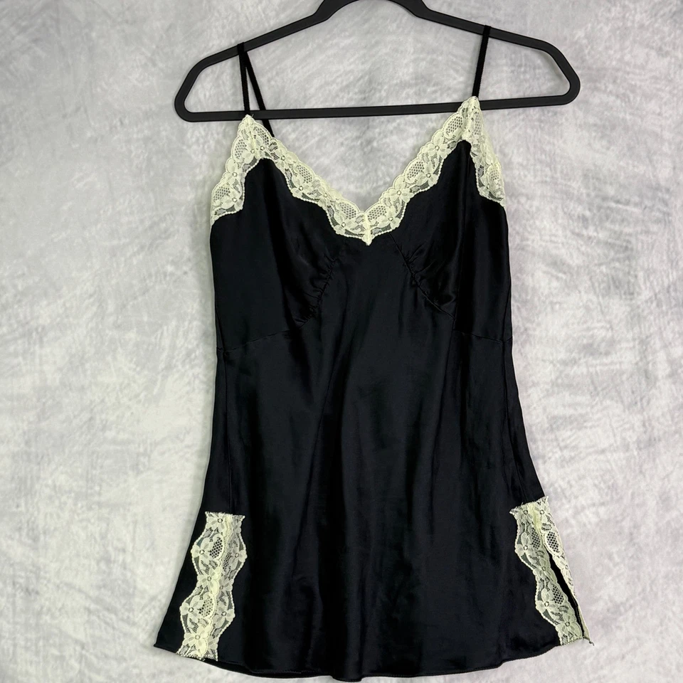 vtg y2k 90s The Limited Silk Cami Top talla L Negro Encaje Trim gótico whimsigoth hada Foto 1 de 4