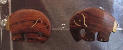 Clip-on Earrings Hard Wood Elephant with Gold Trim - Image 1 of 3