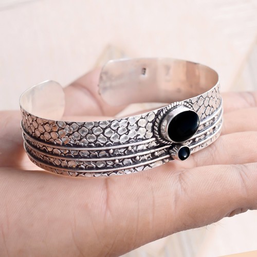 VALENTINO Braccialetto fatto a mano con pietre preziose onice nera gioielli argento sterling 925