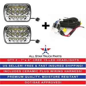 7x6" inch 15 LED H6054 Headlights & Relay Harness High/Low Beam 6000K 45W -Pair - Picture 1 of 12