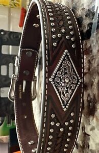 Ariat Western Boys Belt Youth Leather Weave Studded Diamond Conchos Tan