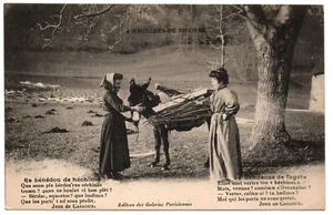 4 Bagneres De Bigorre Mazerolles France Women hauling Firewood Vintage Postcard - Picture 1 of 2