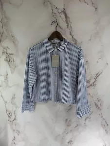 Everlane Shirt Womens Small Blue Button Up Woven Pajama Top Silky Cotton Crop - Picture 1 of 9