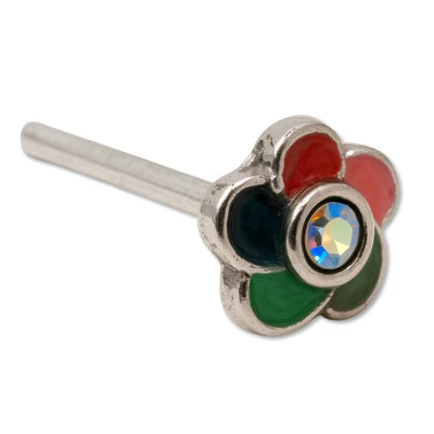 Flor Nariz Stud Arco Iris CZ Esmalte 22g (0.6mm) 925 Plata L Joyería Flexible - Imagen 1 de 4