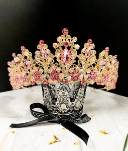 Pink Rhinestone Crown, Princess Crystal Tiara, June Birthstone, Birthday Crown - Picture 1 of 9