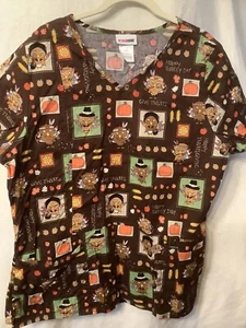 SCRUB STAR-Thanksgiving “Happy Turkey Day” Nurse/Medical/Health Scrub Top Large - Picture 1 of 7