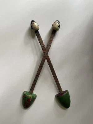 Antique 1920’s Flapper Era Hand Painted Wooden Shoe Stretchers - 11” - Image 1 of 4
