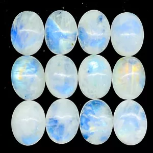 12 Stck. Natürlicher Regenbogen Mondstein 16x12 mm Oval Blau Leuchtet Cabochon Edelsteine Posten - Bild 1 von 13