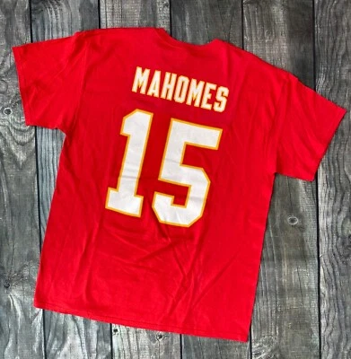NUEVO CON ETIQUETAS MAHOMES Hombres L Kansas City Chiefs Camiseta Roja #15 Majestuosa 100% Algodón Foto 1 de 4