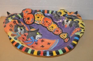 Fitz & Floyd Painted Ceramic Candy Treat Dish Plate Kitty Witches Halloween - Foto 1 di 4