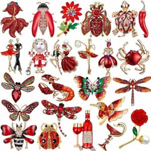 Fashion Red Brooches Enamel Pearl Czech Crystal Animal Insect Brooch Pin Jewelry