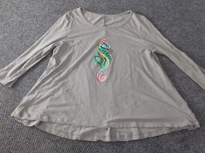 Blusa Crown & Ivy Mujer Grande Gris Pullover Top Gráfico Caballito de Mar Foto 1 de 4