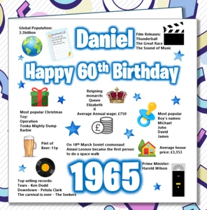 Tarjeta de cumpleaños 60 personalizada 1965 año de nacimiento hermano masculino abuelo papá VS - Imagen 1 de 4
