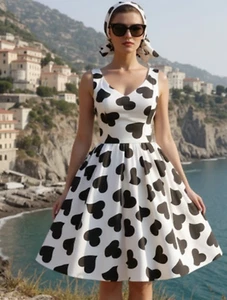 1950s Vintage Retro Rockabilly dress choice of size 14-26 black hearts - Picture 1 of 2