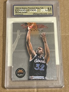 1993-94 Skybox Premium Shaq Talk #6 Shaquille O'Neal w/ HOF Michael Jordan 8.5