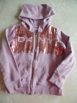 девочки DKNY толстовка с капюшоном куртки фиолетовый блестками фантазии логотип молнии осени весны размер 5  - Изображение 1 из 3