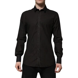 DOLCE & GABBANA Shirt Black Cotton Jacquard GOLD Collar Dress 41/US16/L 1050usd - Picture 1 of 6