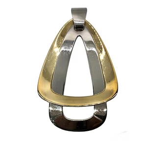 Napier Jewelry Pendant Two Tone gold Silver Tone Teardrop Triangular 3.5”x2.5” - Picture 1 of 13