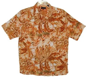 Sz L Hawaiian Aloha Shirt OCEAN PACIFIC 100% Silk COCONUT PALMS Sienna & Green - Picture 1 of 3