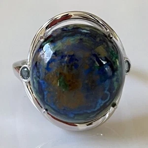Designer Generation Gems Azurite Blue Topaz Sterling Silver Ring Size 7 - Picture 1 of 7