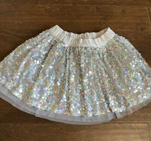 Justice Girls Sequined Skirt sz 8 tulle lining Gray Silver Party Formal - Picture 1 of 3