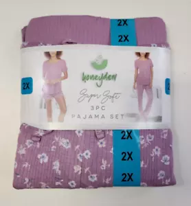 HONEYDEW Women's 3 Pc Purple Floral PJ's Size 2X Pajama Set NWT - Picture 1 of 4