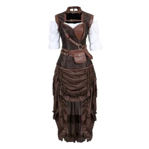 Women Ladies Steampunk Corset Dress Gothic Corset Inside Halloween Gift S-6XL - Picture 1 of 35