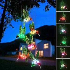 LED Hummingbird Wind Chime Solar Powered Lights Color-Changing Yard Garden Decor - Picture 1 of 11