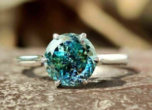 Anillo de diamantes azules 2,50 compromiso redondo tratado térmico y 925 certificado gran brillo - Imagen 1 de 5