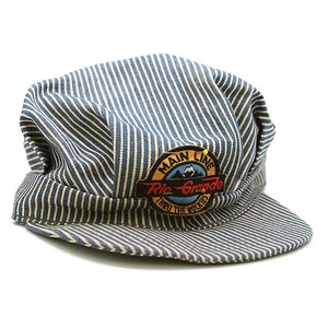 Railroad Hat Rio Grande Train Engineers Blue White Ticking Striped Patch Vintage - Picture 1 of 5
