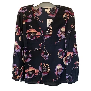 NEW JCrew Factory Women’s Navy Floral V-Neck Blouse Size 2 NWT - Picture 1 of 10