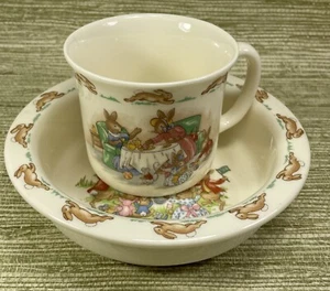 1936 Royal Doulton Bunnykins Children Cup & Bowl Cereal English Fine Bone China - Picture 1 of 24