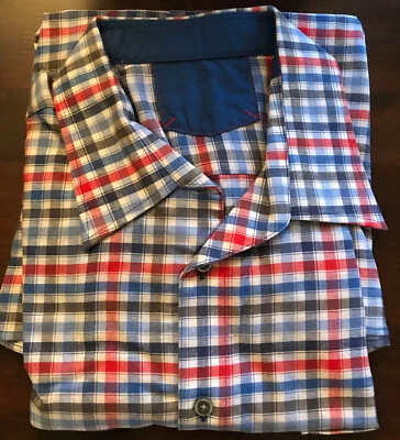 Стильная мужская рубашка L синий серый белый красный клетчатый в полоску короткий рукав - Изображение 1 из 4