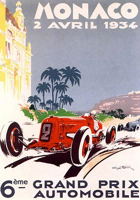 Monaco 1934  Vintage Illustrated Travel Poster Print Framed Canvas painting - Image 1 of 4