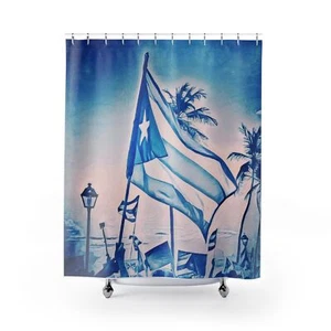 Puerto Rican Flag Shower Curtain, Bathroom Decor - Picture 1 of 5