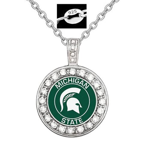 Michigan State Spartans Womens Sterling Silver Necklace Gift D18 Cover