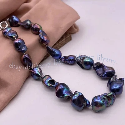 Collar de perlas barrocas Keshi negras genuinas brillo natural de buena calidad Foto 1 de 4