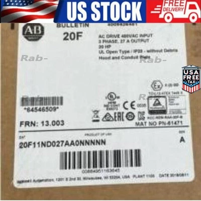 NEW AB 20F11ND027AA0NNNNN PowerFlex 753 AC Drive 20F11ND027AA0NNNNN US Free Tax - Image 1 of 3
