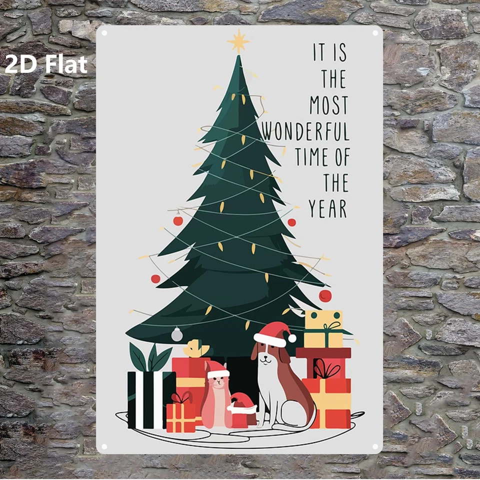 Vintage French Country Metal Sign Frameless Iron Christmas Tree Painting Decor - Image 1 of 4