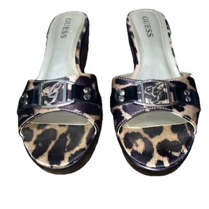 Guess Leopard Print Wedge Heel Open Toe Slip On With Charms Size 9M Dress Casual - Picture 1 of 7