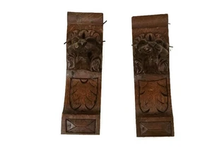 Large Antique couple Corbels Hand Carved Wood Architectural reclaimed Lion Heads - Picture 1 of 9