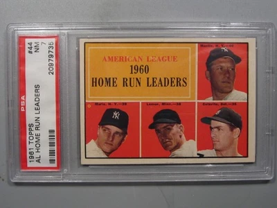 1961 Topps AL Home Run Leaders (Mantle Maris Lemon Colavito) #44 PSA 7 casi nuevo Foto 1 de 4