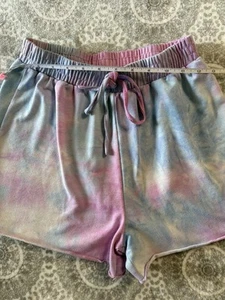 Girls Size Small Pink Blue Tie Dye Cotton Shorts With String - Picture 1 of 4