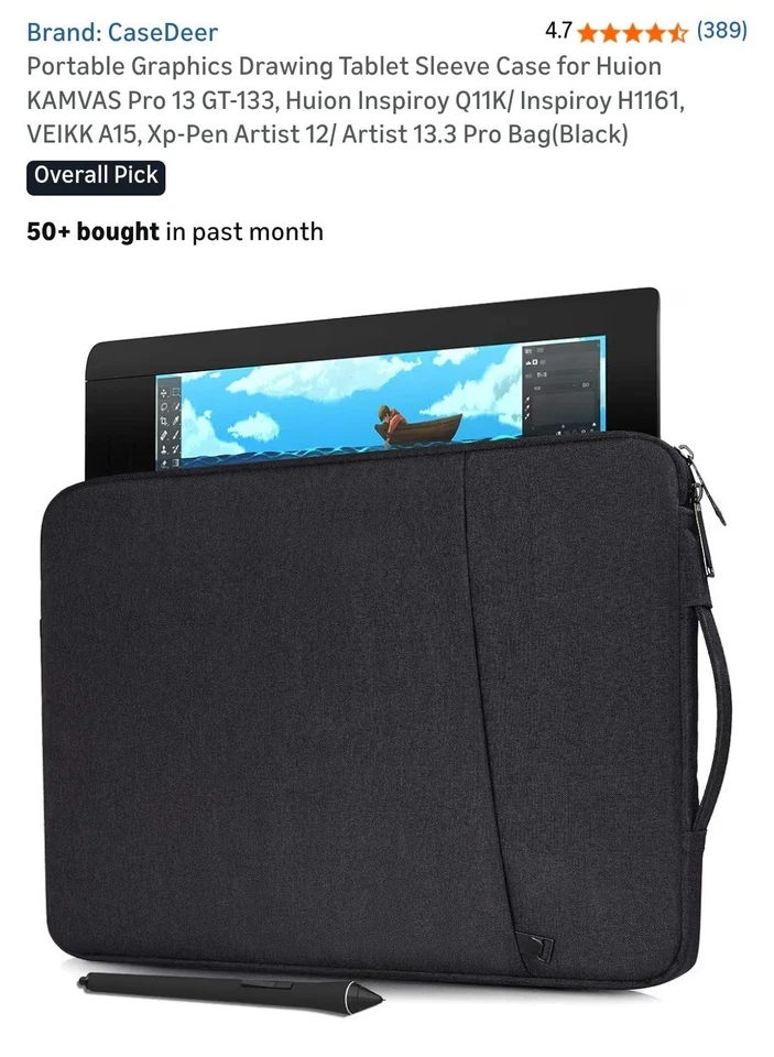 Durable Canvas Sleeve with Extra Pocket for Drawing Tablets  - Image 1 of 4