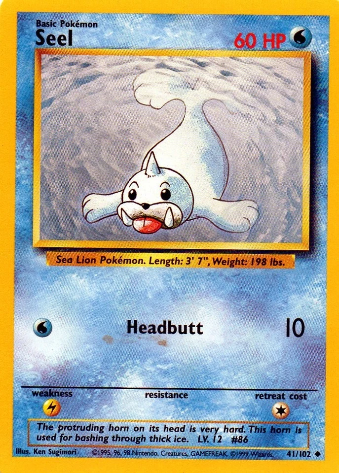 Pokémon Seel Card 41/102  Base Set 60 HP - Image 1 of 1