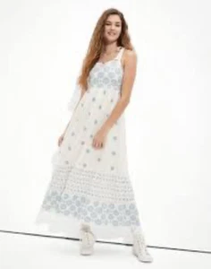 American eagle tie-strap embroidered, tiereed, midi dress size small - Picture 1 of 11