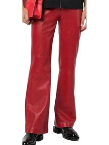 Men's Leather Pant Genuine Lambskin Leather Dark Red Pant Jeans Style Pant - Picture 1 of 8