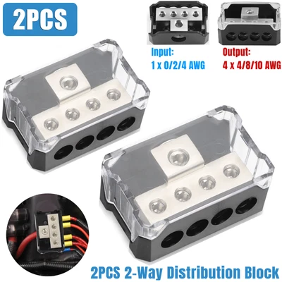 2Pcs Power Ground Amp Distribution Block 0/2/4 Gauge Input 4/8/10 Gauge Output - Image 1 of 4