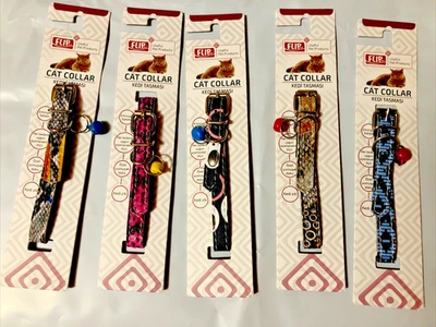 Lote de 5 Collares Gato Campana Cierre Ajustable 8" 10 "Gatito Imitación Cuero Foto 1 de 4